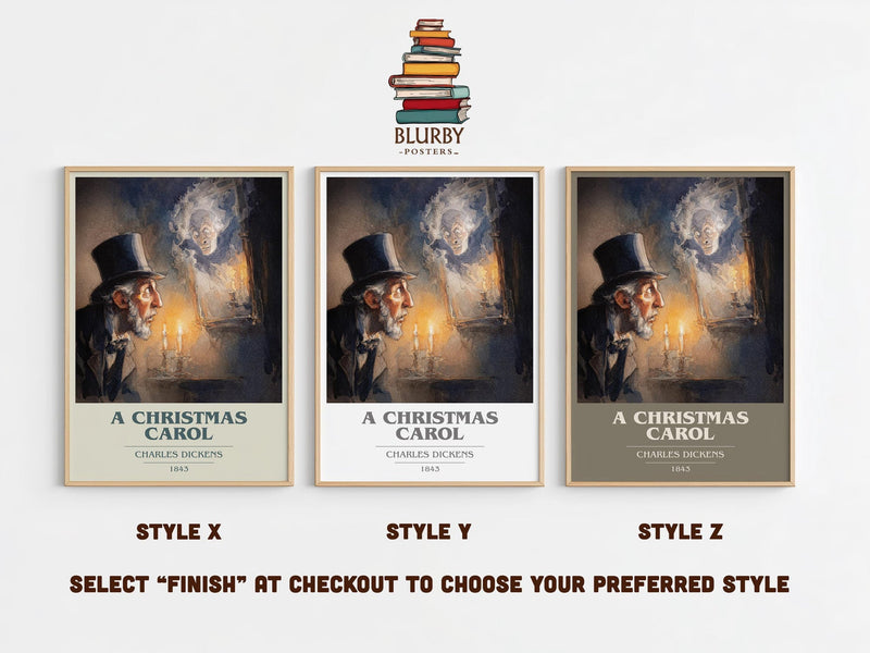 A Christmas Carol book cover print in frame leaning in hallway – classic literature wall art