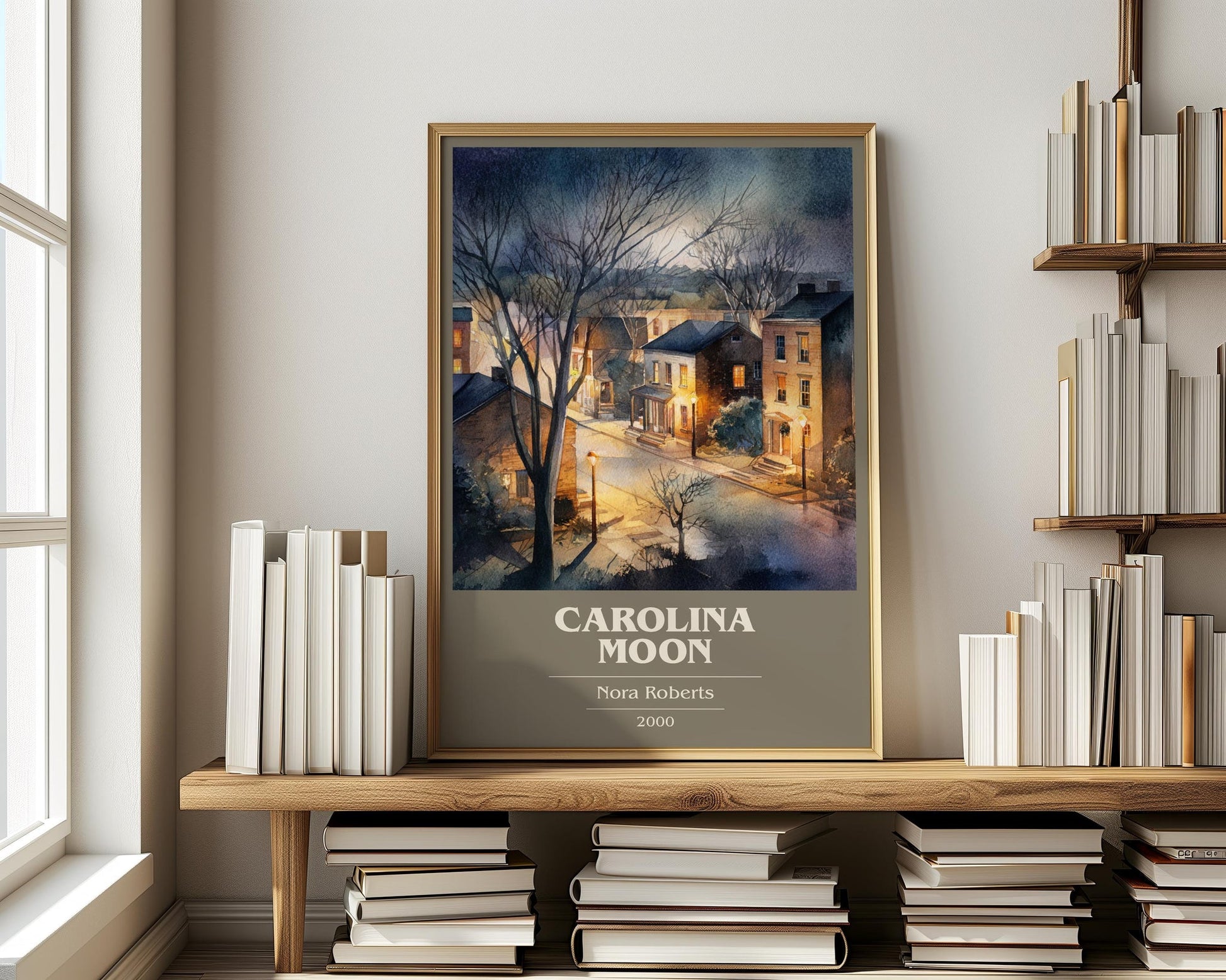 Carolina Moon book cover print on bookshelf – Nora Roberts fan gift