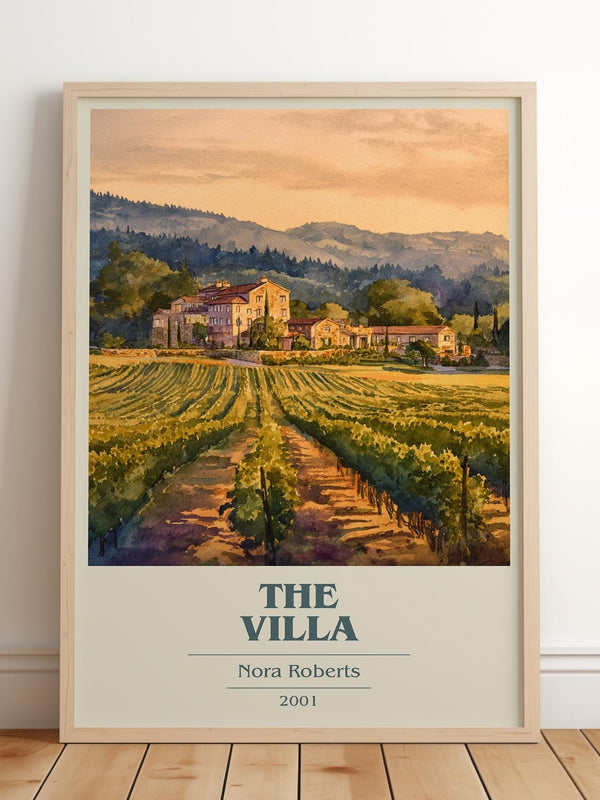 The Villa book cover print in frame leaning in hallway – romance wall art