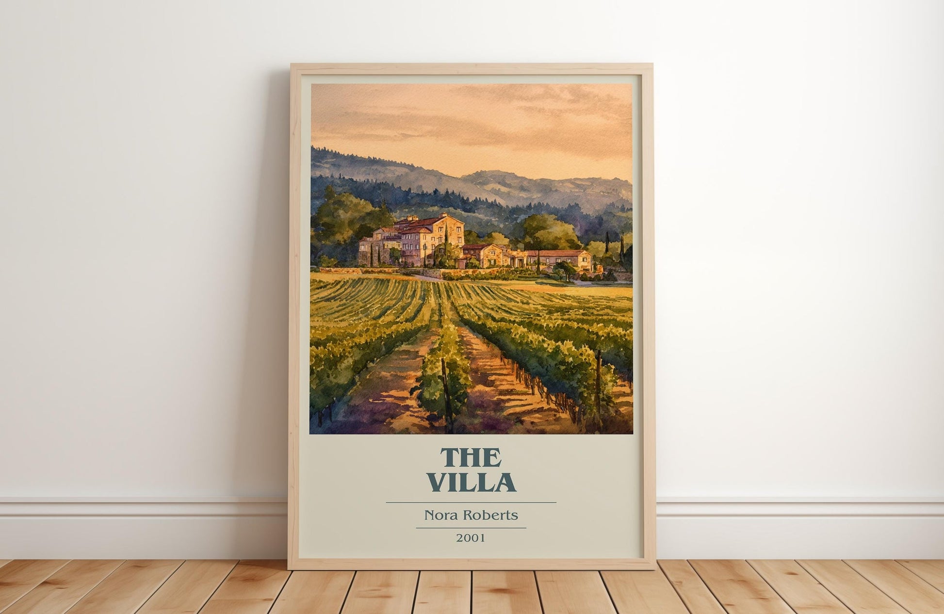The Villa book cover print in frame leaning in hallway – romance wall art