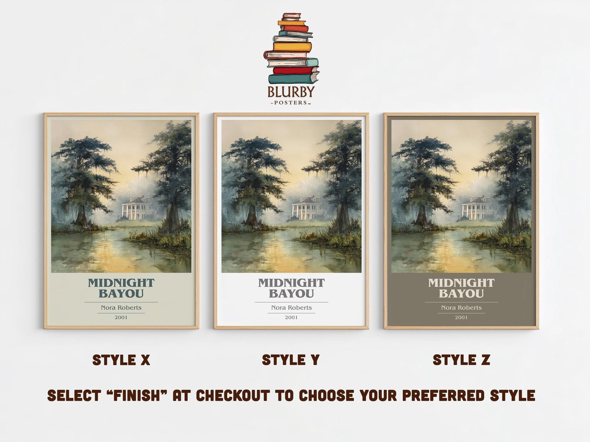 Midnight Bayou book cover poster colour and style options – Nora Roberts book art