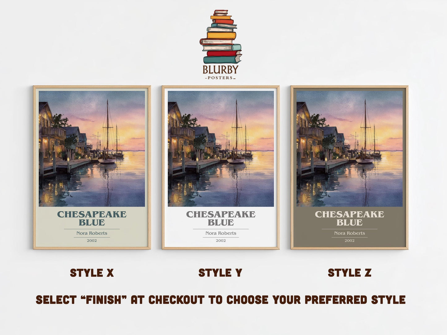 Chesapeake Blue book cover print framed by window – literary home decor