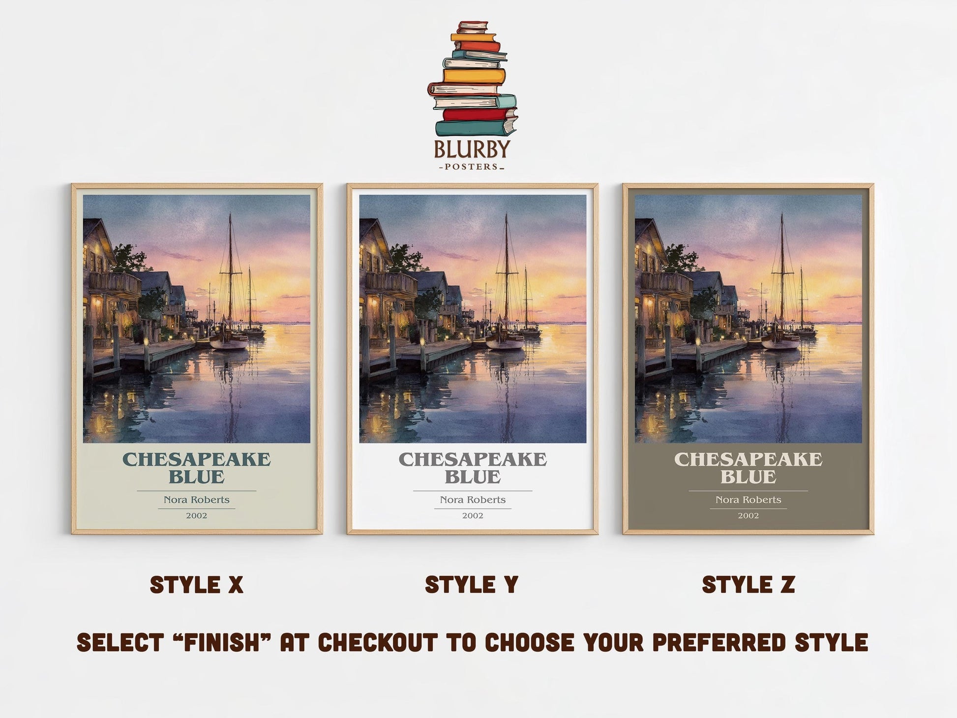 Chesapeake Blue book cover print framed by window – literary home decor