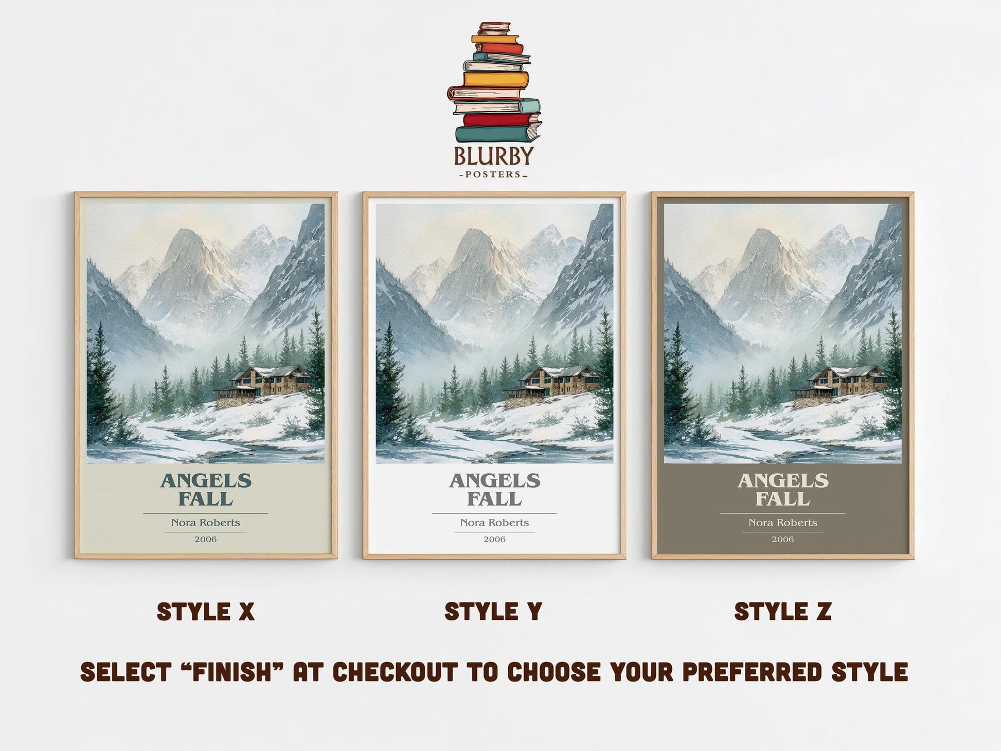 Angels Fall book cover poster colour and style options – Nora Roberts book art
