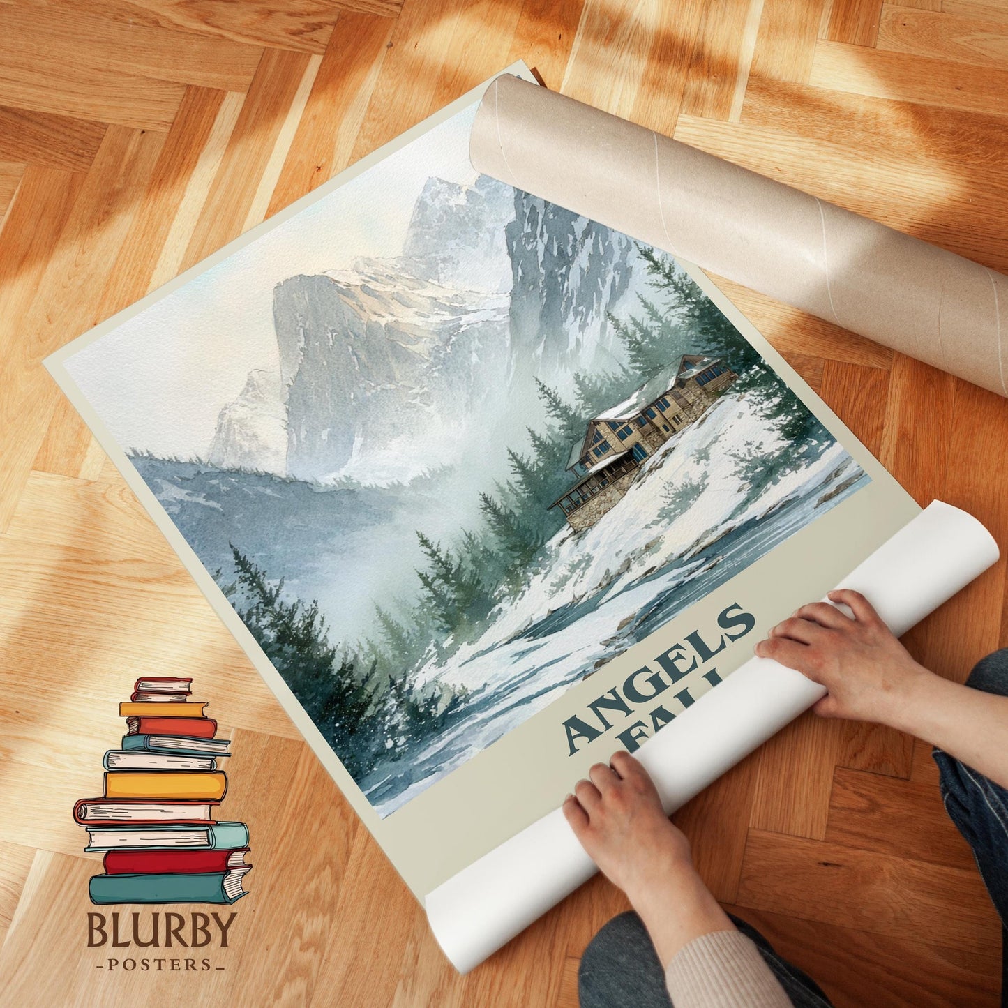 Angels Fall book poster packaging – museum-quality print rolled in protective tube