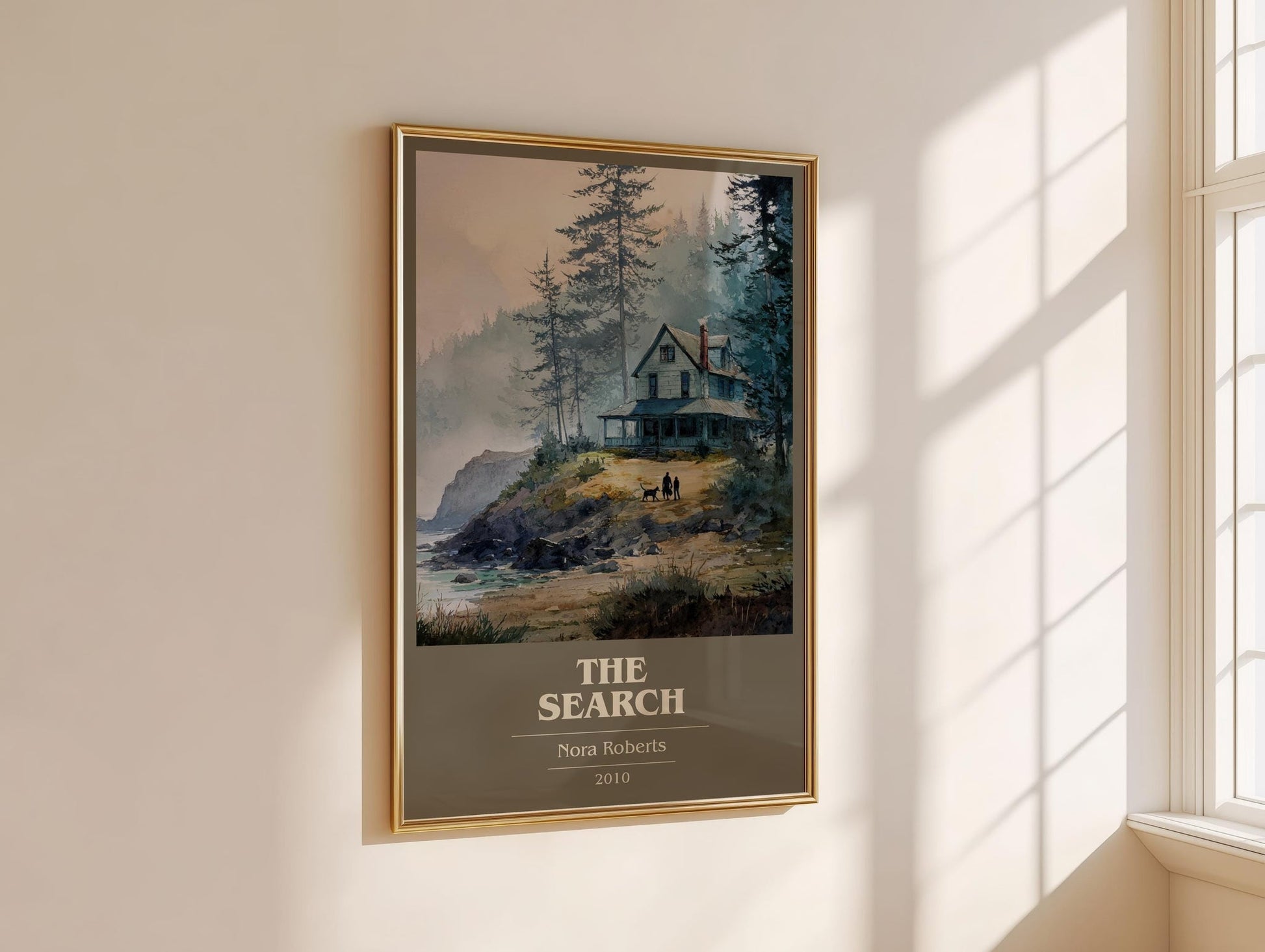 The Search book cover print framed by window – literary home decor