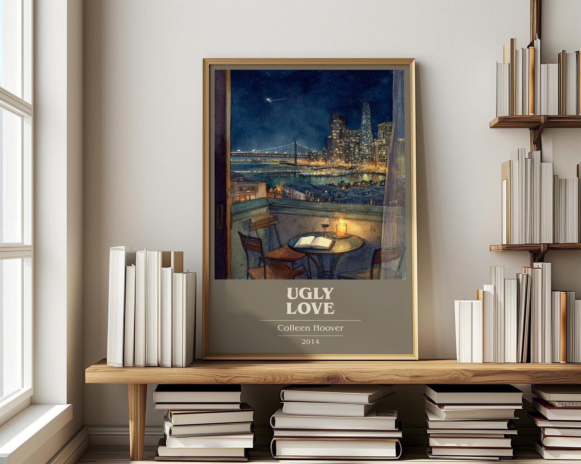 Ugly Love book cover print on bookshelf – Colleen Hoover fan gift