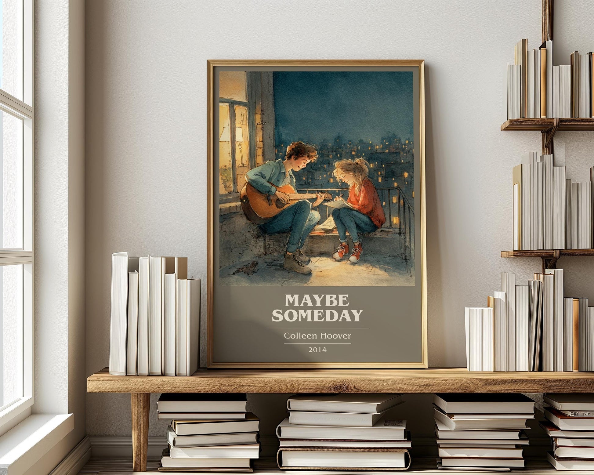 Maybe Someday book cover print on bookshelf – Colleen Hoover fan gift