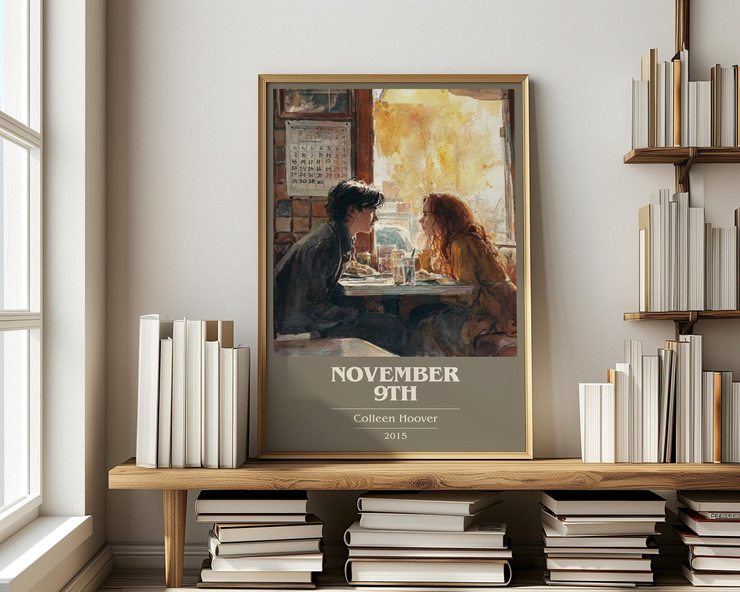 November 9 book cover print on bookshelf – Colleen Hoover fan gift