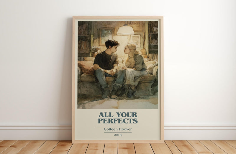 All Your Perfects book cover print in frame leaning in hallway – romance wall art