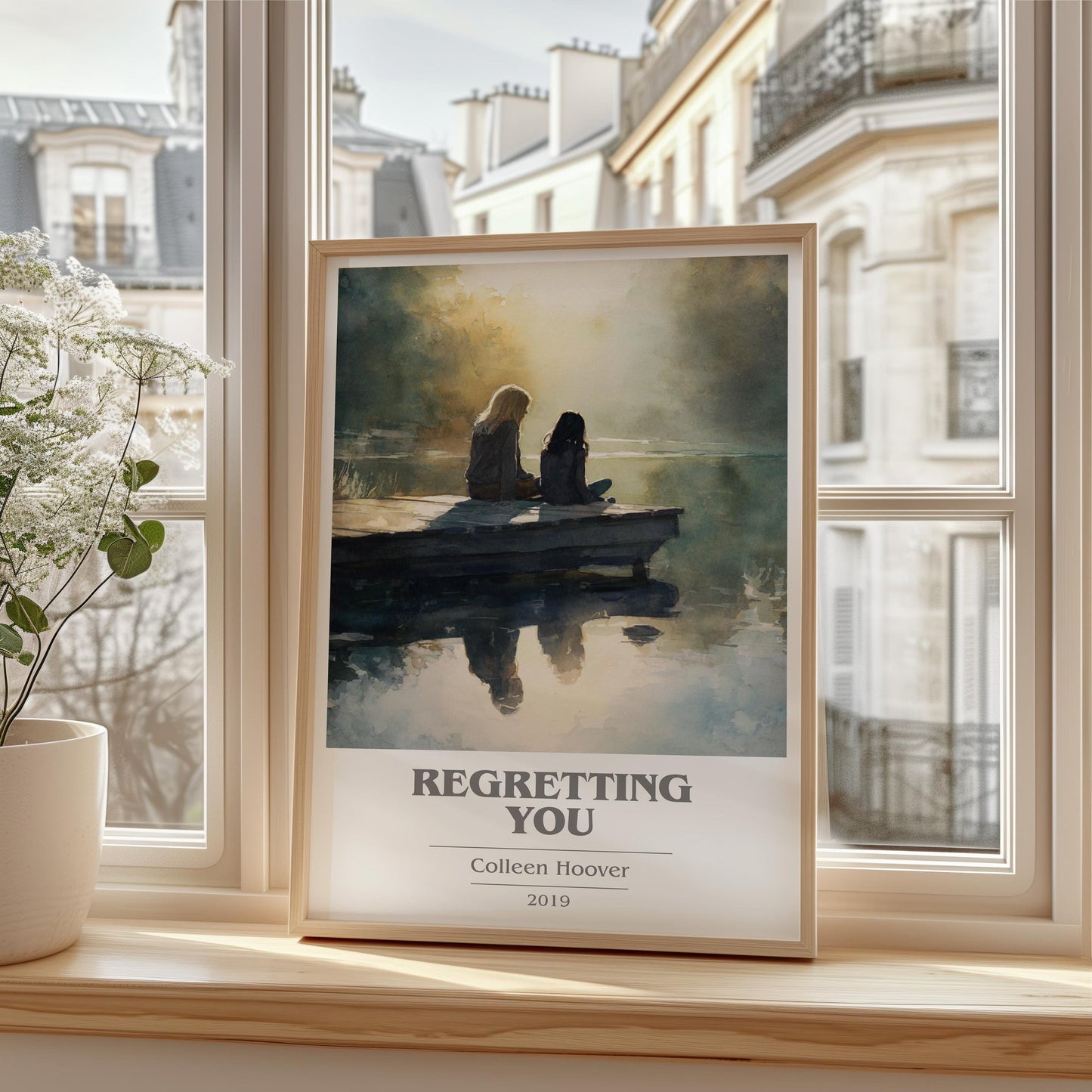Regretting You book cover print framed by window – literary home decor