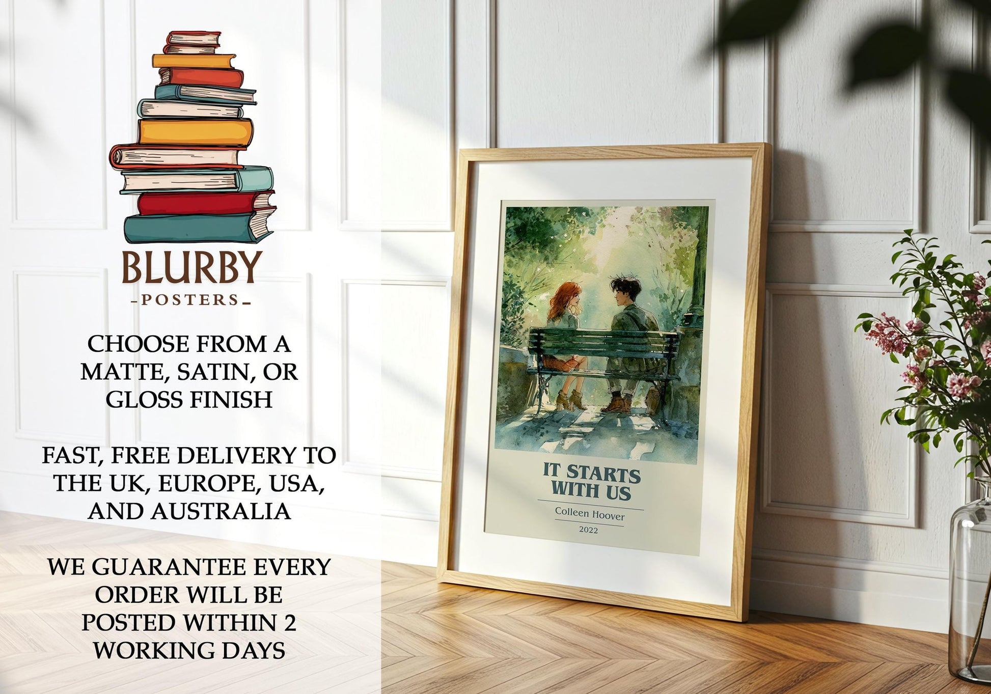 It Starts With Us book poster packaging – museum-quality print rolled in protective tube