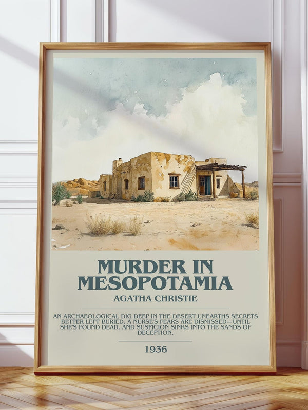 Murder in Mesopotamia bookish print in frame leaning in hallway – mystery wall art