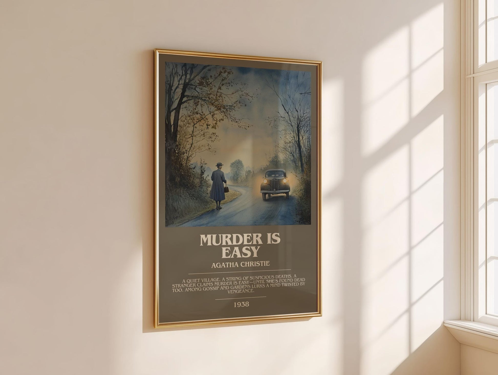 Murder Is Easy bookish book poster framed on wall – mystery wall art