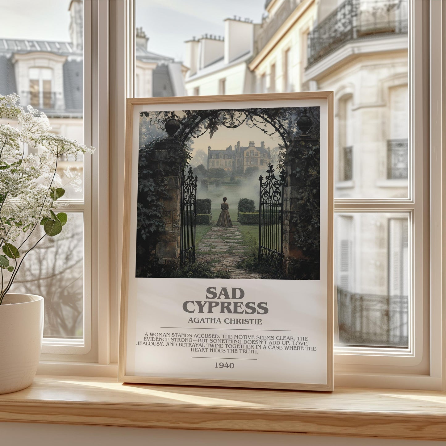 Sad Cypress bookish print framed by window – literary home decor