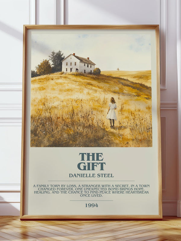 The Gift bookish print in frame leaning in hallway – romance wall art