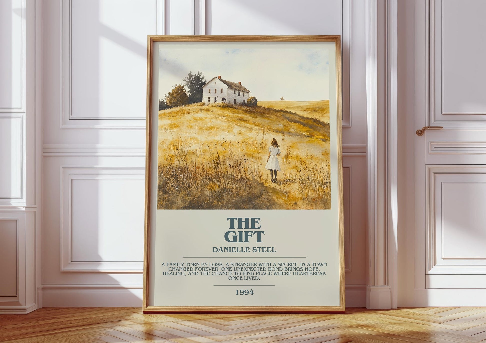 The Gift bookish print in frame leaning in hallway – romance wall art
