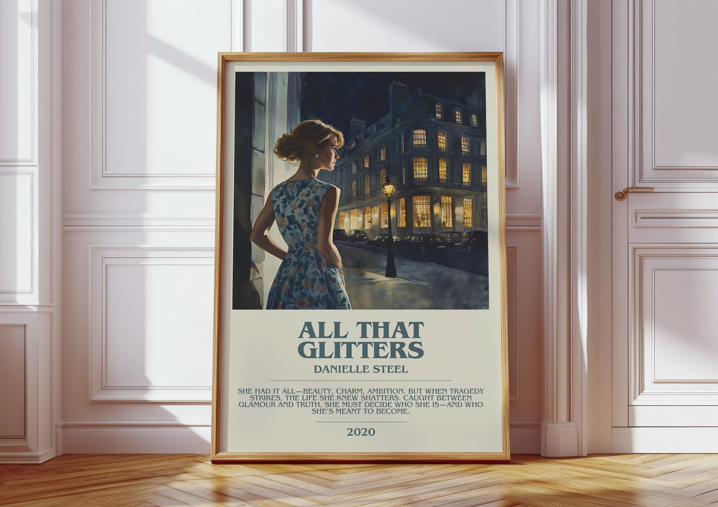 All that Glitters bookish print in frame leaning in hallway – romance wall art