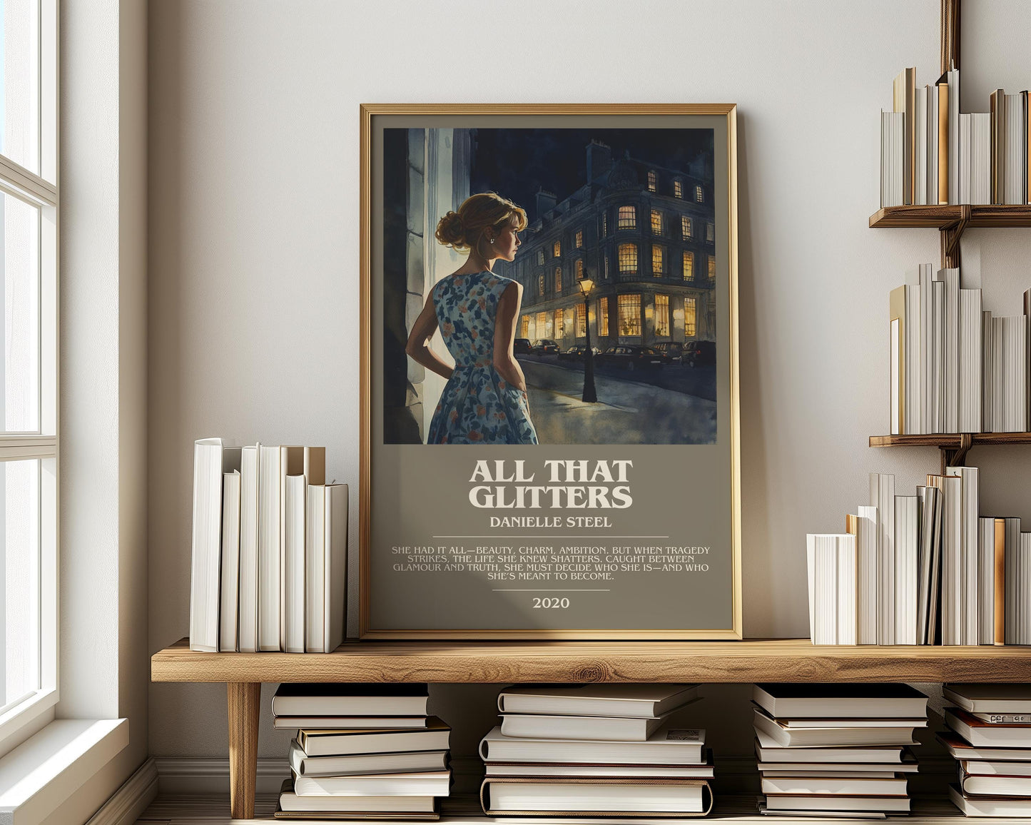 All that Glitters bookish print on bookshelf – Danielle Steel fan gift
