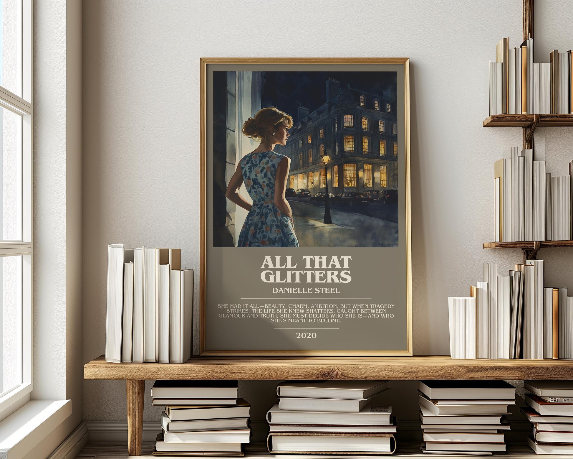 All that Glitters bookish print on bookshelf – Danielle Steel fan gift
