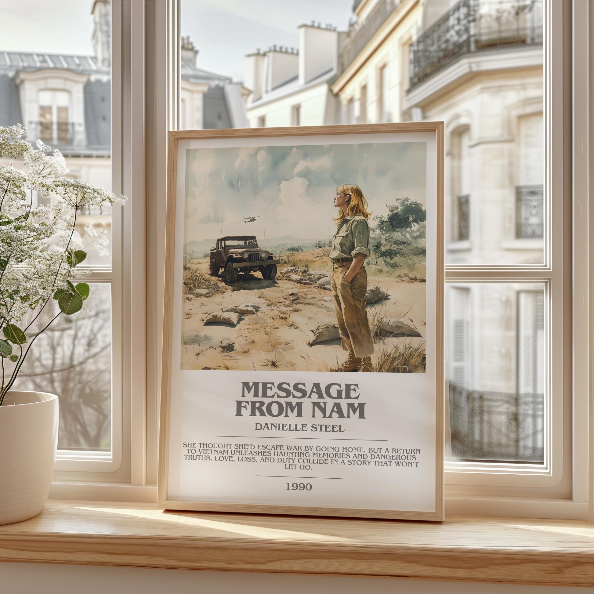 Message from Nam bookish print framed by window – literary home decor