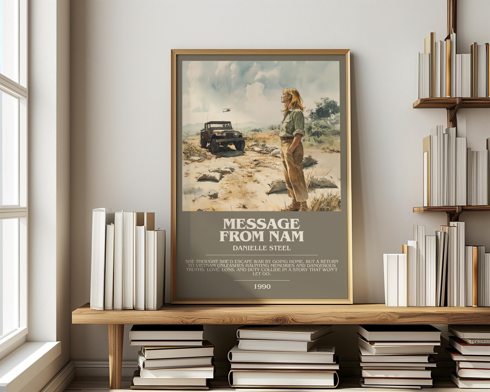 Message from Nam bookish print on bookshelf – Danielle Steel fan gift