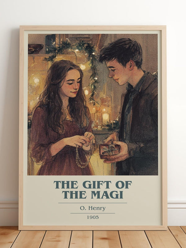 The Gift Of The Magi book cover print in frame leaning in hallway – classic literature wall art