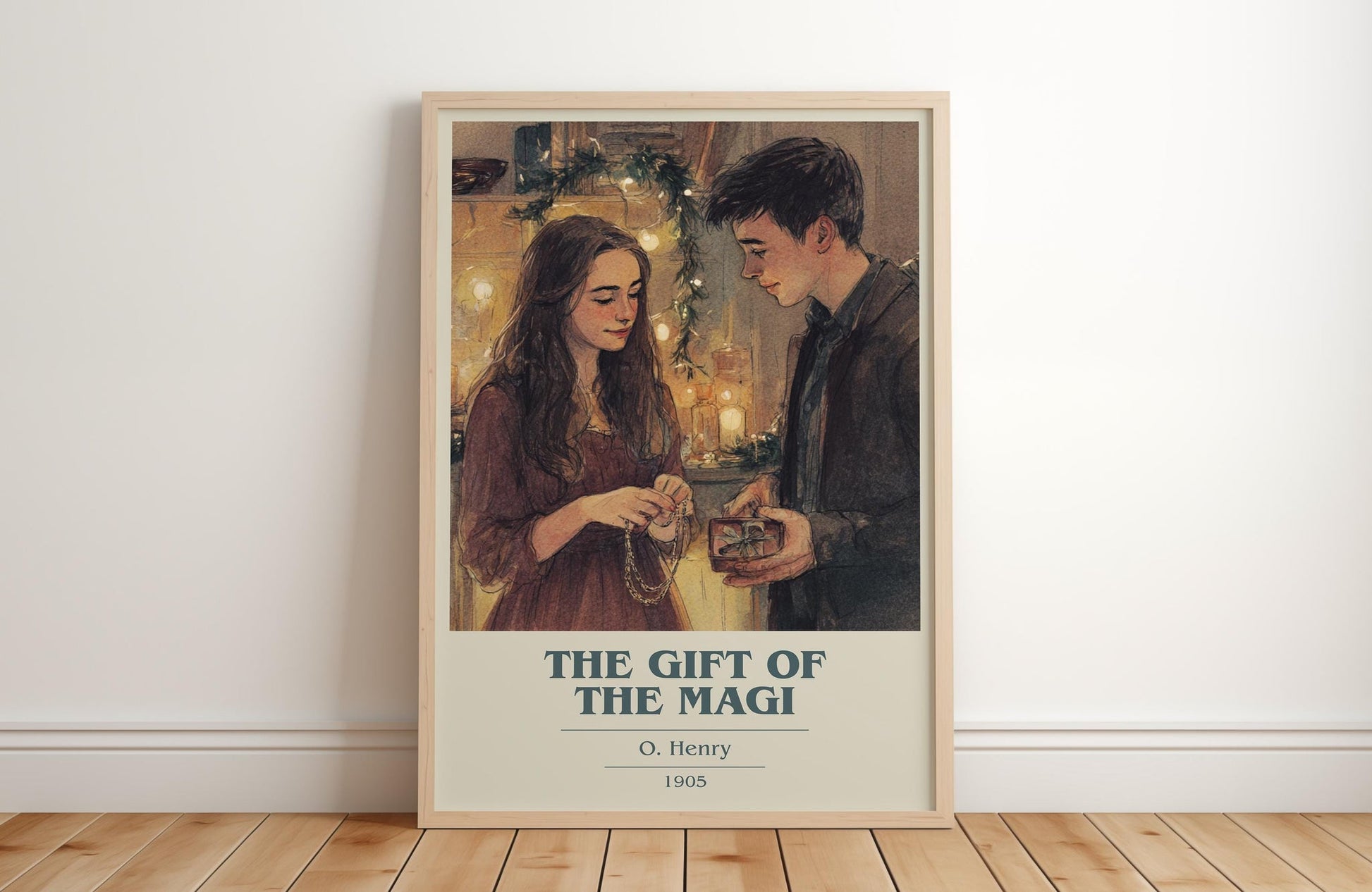 The Gift Of The Magi book cover print in frame leaning in hallway – classic literature wall art
