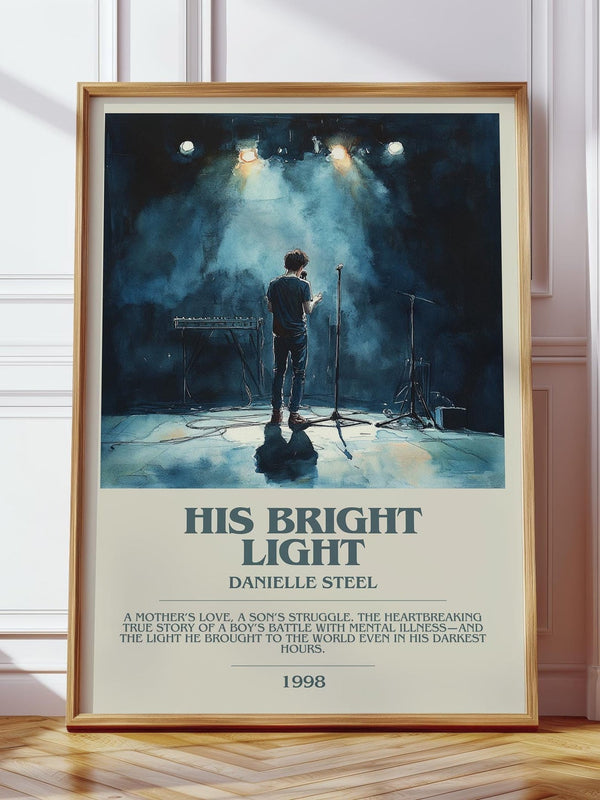 His Bright Light bookish print in frame leaning in hallway – memoir wall art
