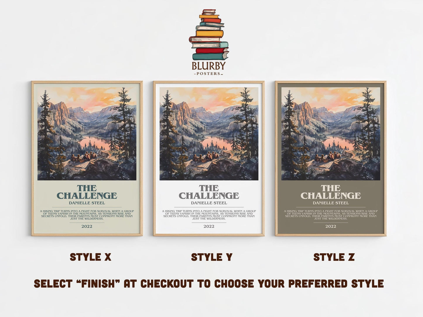 The Challenge bookish poster colour and style options – Danielle Steel book art