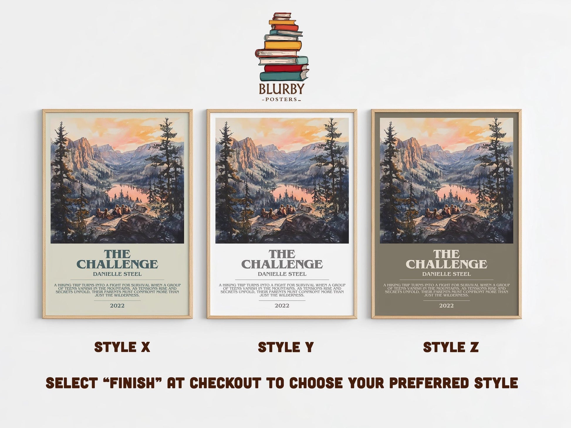 The Challenge bookish poster colour and style options – Danielle Steel book art