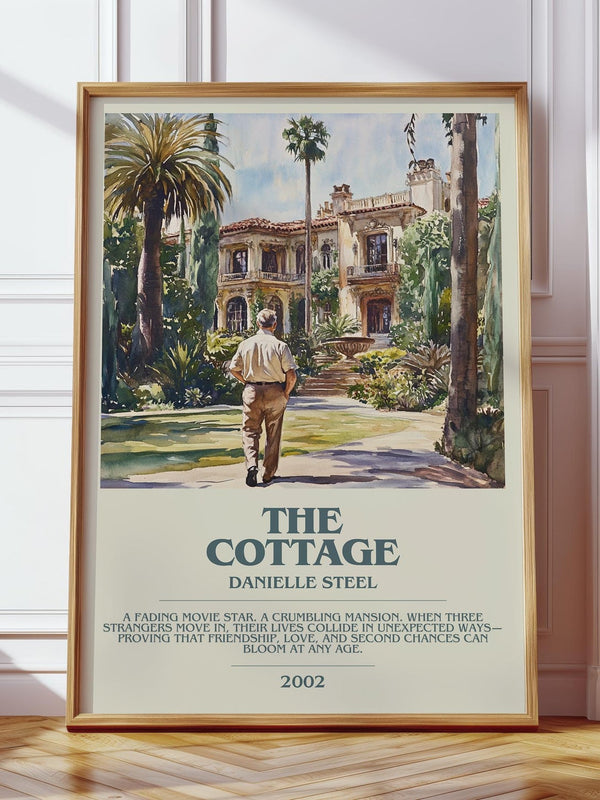 The Cottage bookish print in frame leaning in hallway – romance wall art