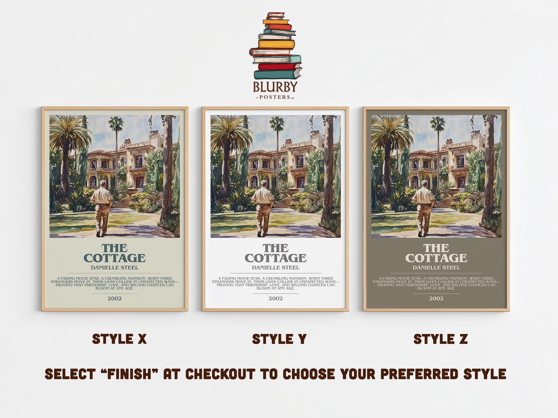 The Cottage bookish poster colour and style options – Danielle Steel book art