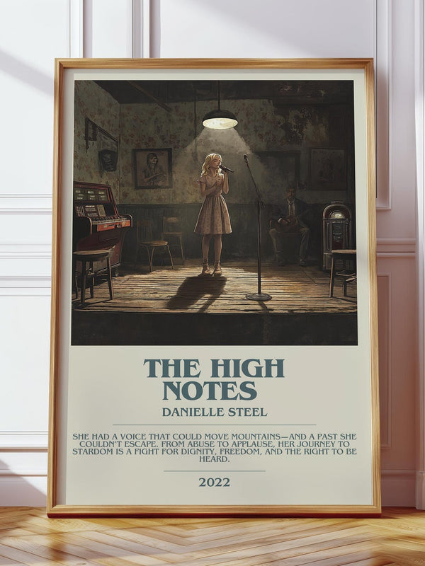 The High Notes bookish print in frame leaning in hallway – romance wall art