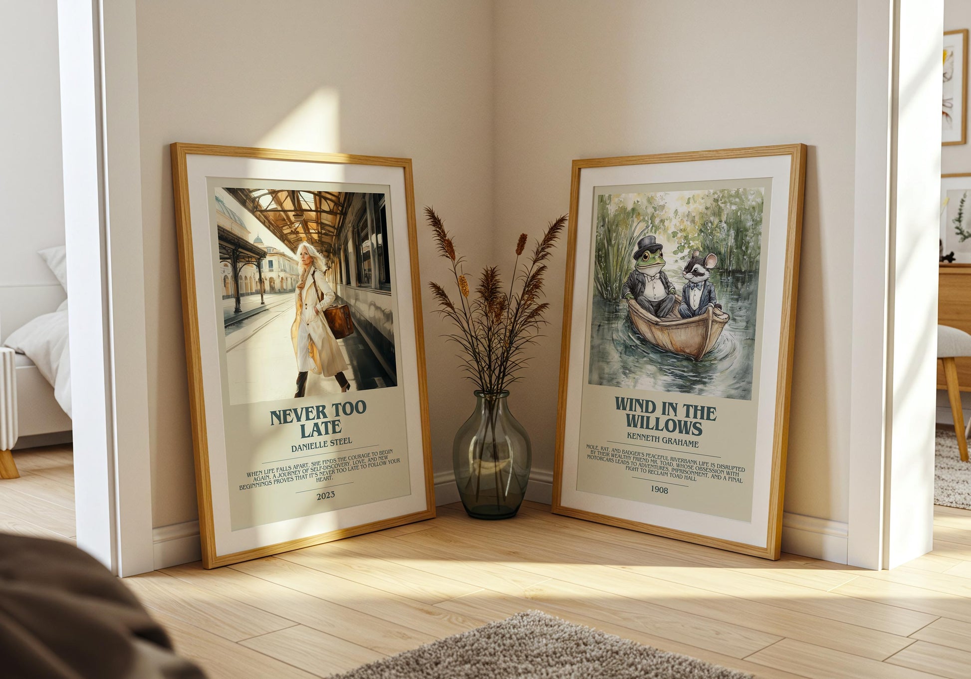 Never Too Late bookish poster paired in gallery wall – literary art prints