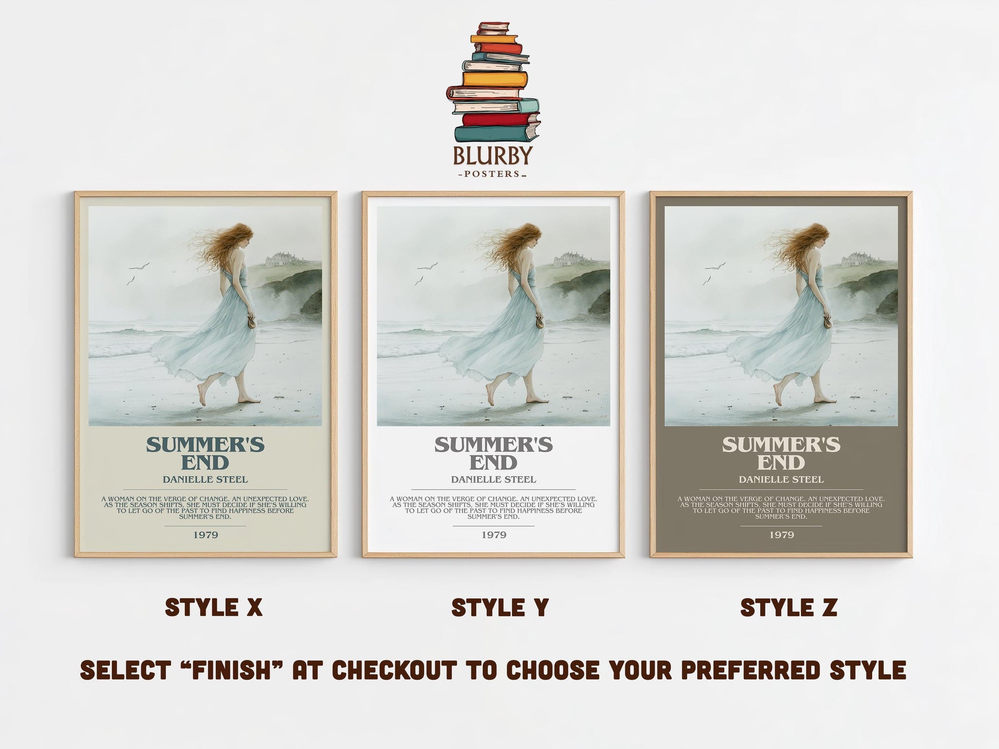 Summer's End bookish poster colour and style options – Danielle Steel book art