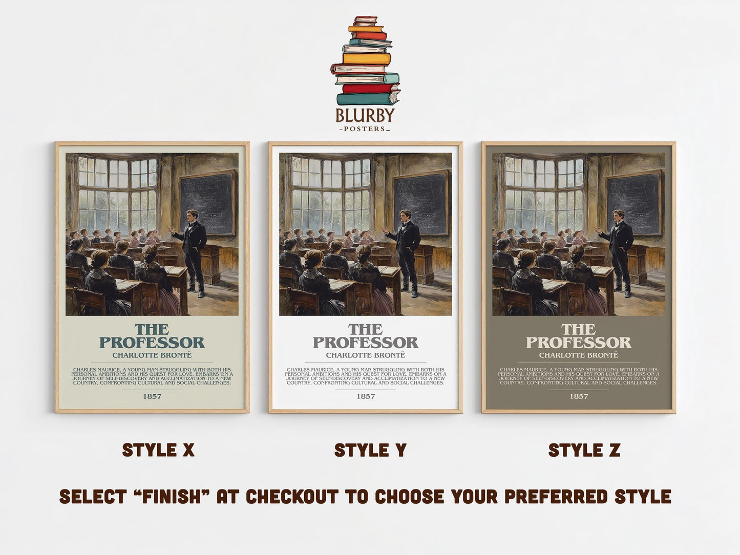 The Professor bookish poster colour and style options – Charlotte Bronte book art