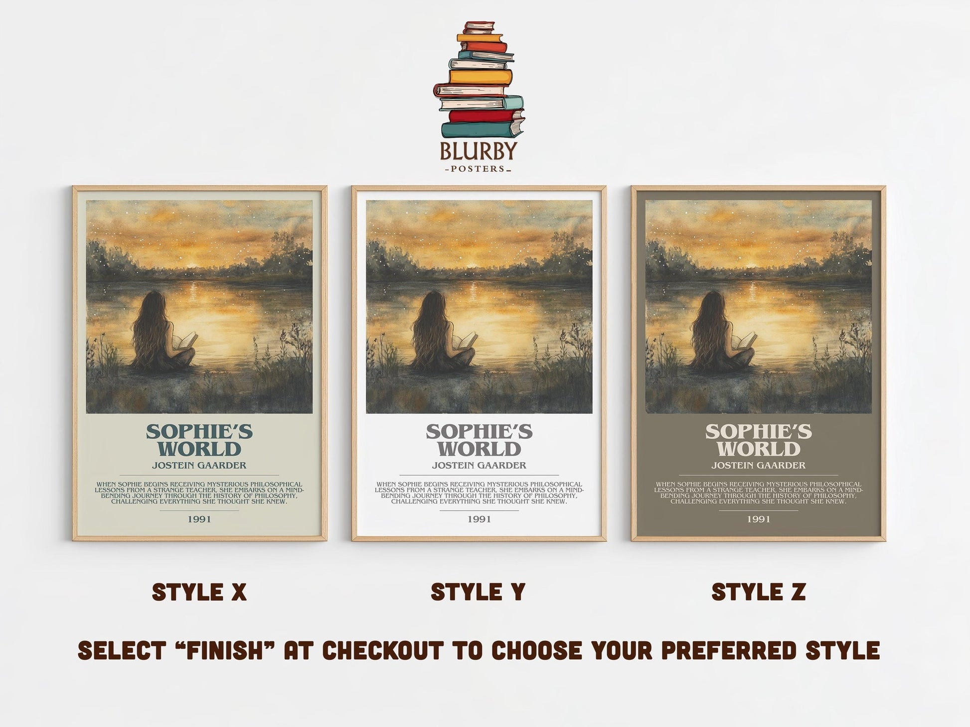 Sophie's World bookish poster colour and style options – Jostein Gaarder book art