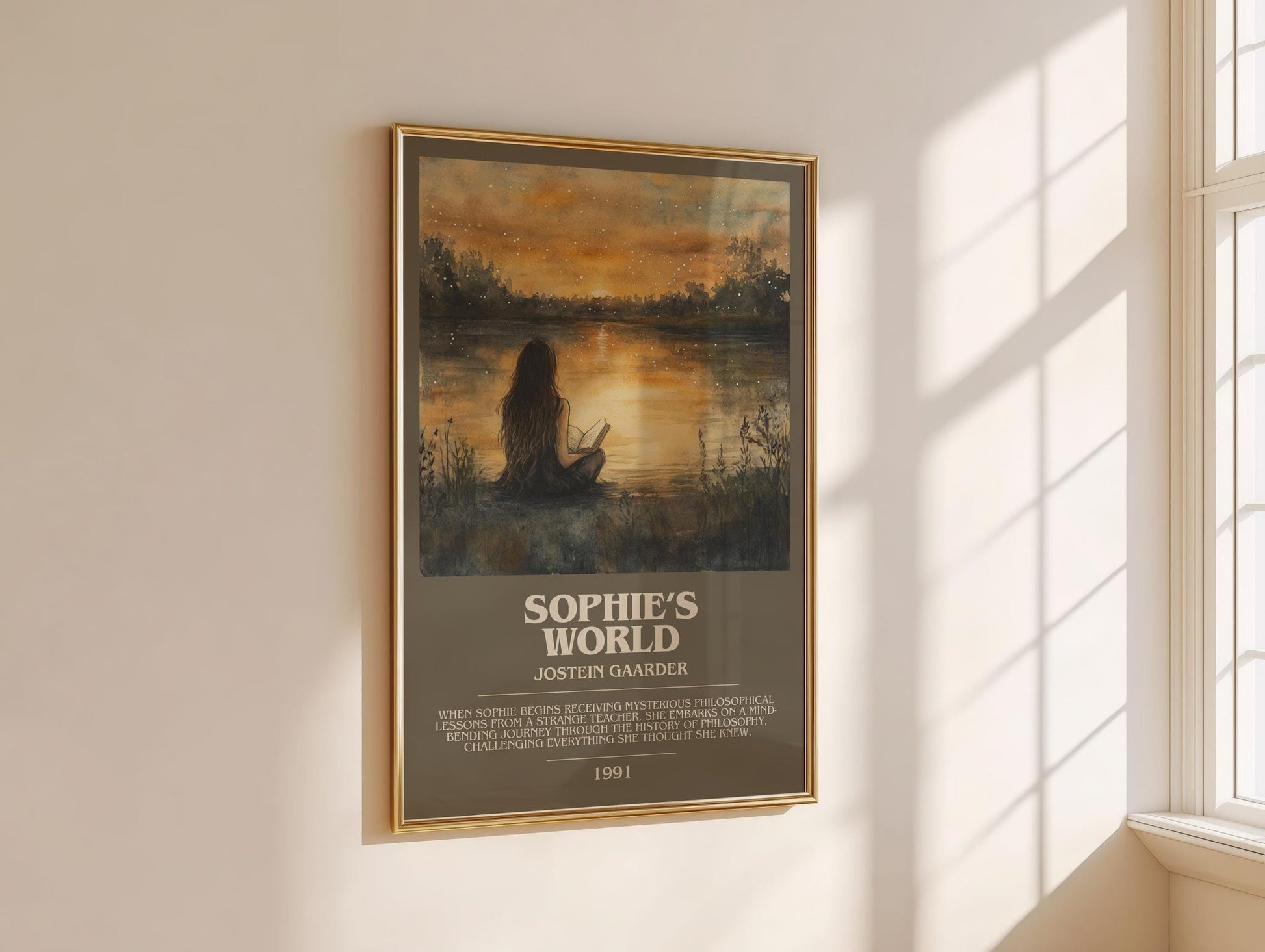 Sophie's World bookish book poster framed on wall – literary fiction wall art