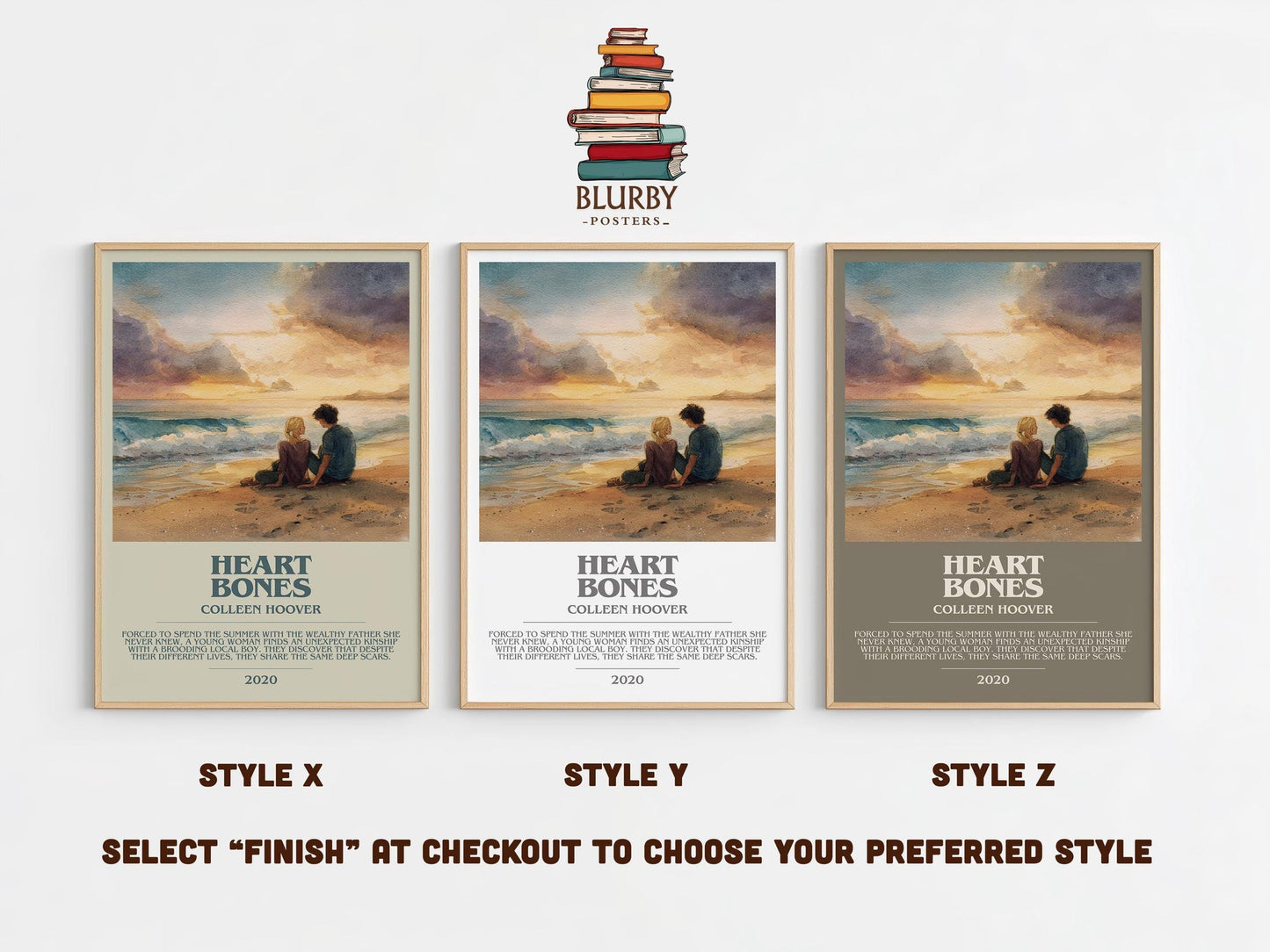 Heart Bones bookish poster colour and style options – Colleen Hoover book art