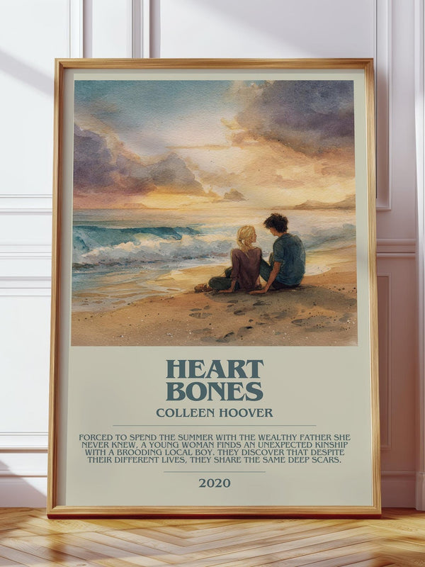 Heart Bones bookish print in frame leaning in hallway – romance wall art