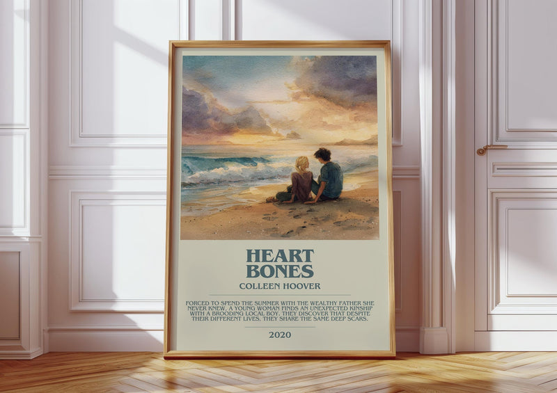 Heart Bones bookish print in frame leaning in hallway – romance wall art