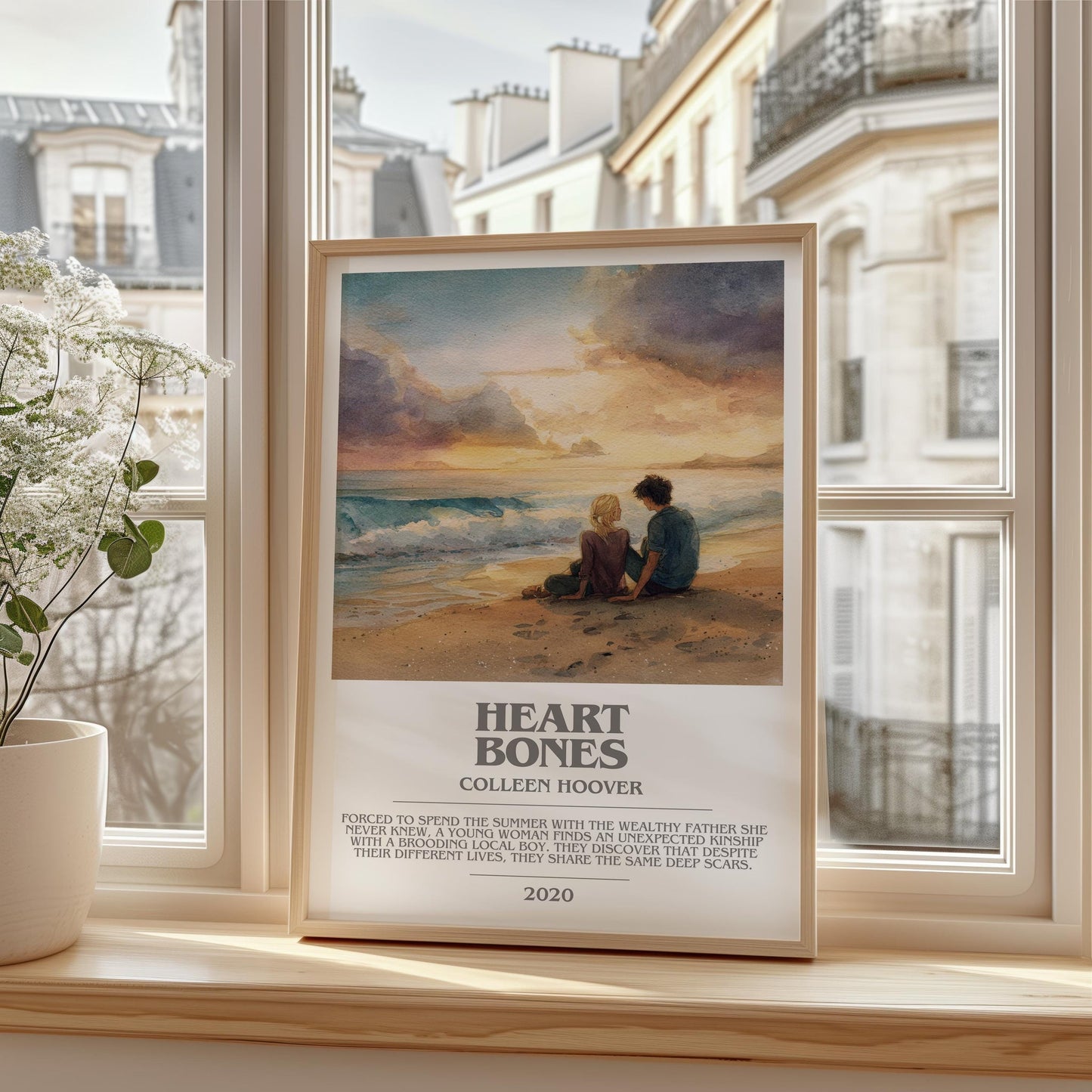 Heart Bones bookish print framed by window – literary home decor