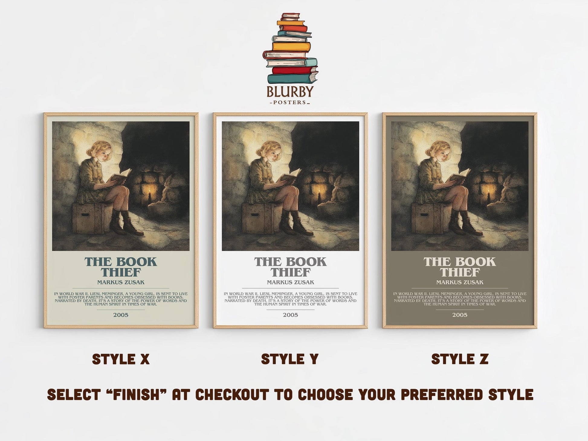 The Book Thief bookish poster colour and style options – Markus Zusak book art