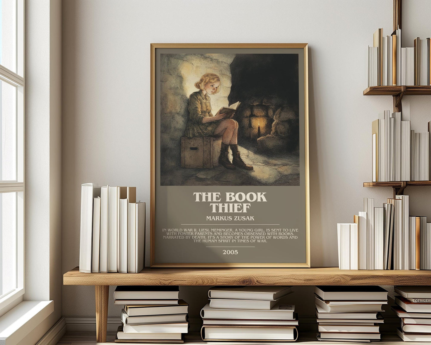 The Book Thief bookish print on bookshelf – Markus Zusak fan gift