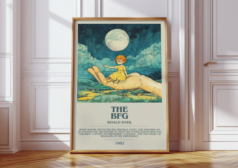 The BFG bookish print in frame leaning in hallway – childrens wall art