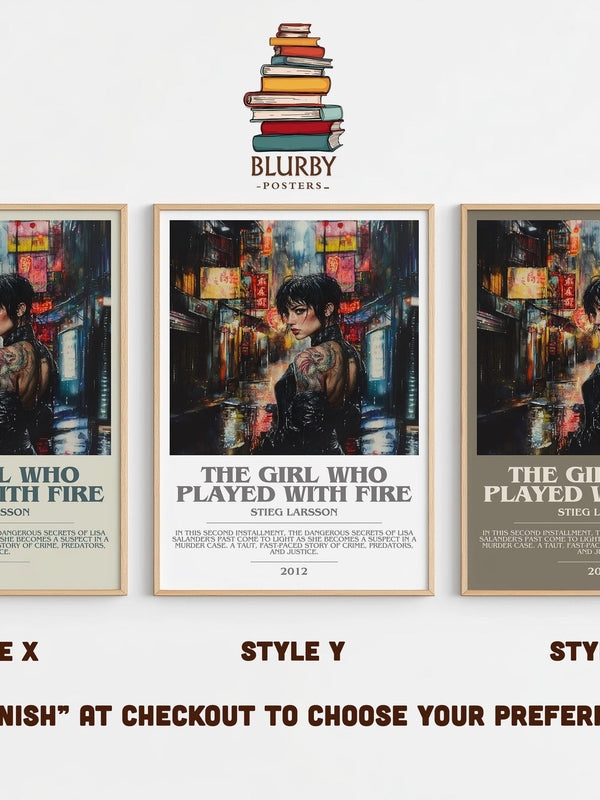 The Girl Who Played with Fire bookish poster colour and style options – Stieg Larsson book art
