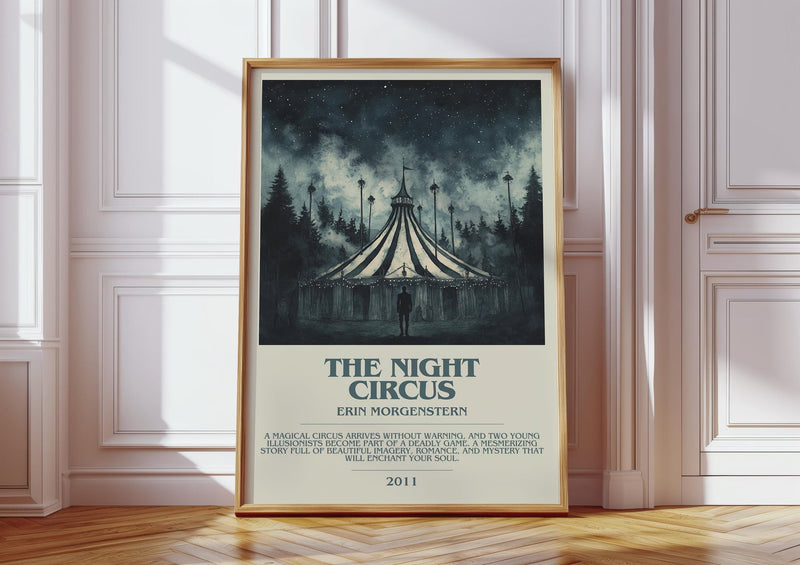 The Night Circus bookish print in frame leaning in hallway – fantasy wall art