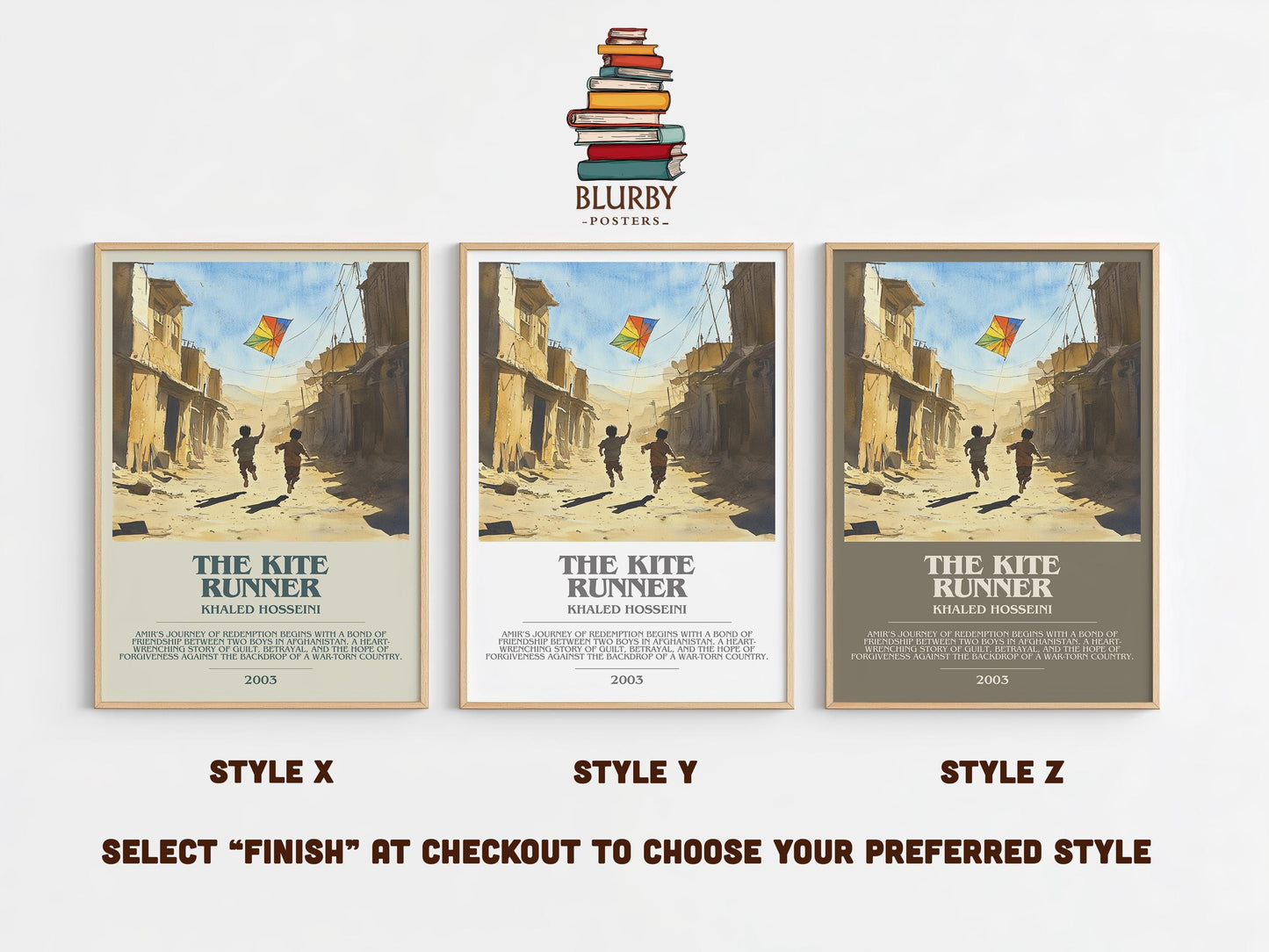 The Kite Runner bookish poster colour and style options – Khaled Hosseini book art