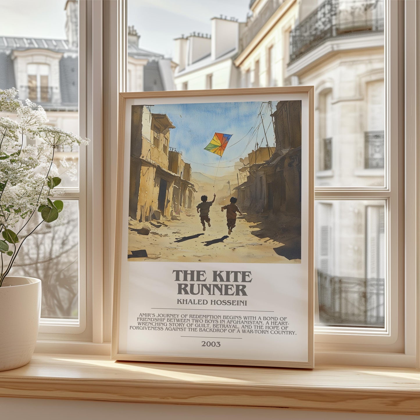 The Kite Runner bookish print framed by window – literary home decor